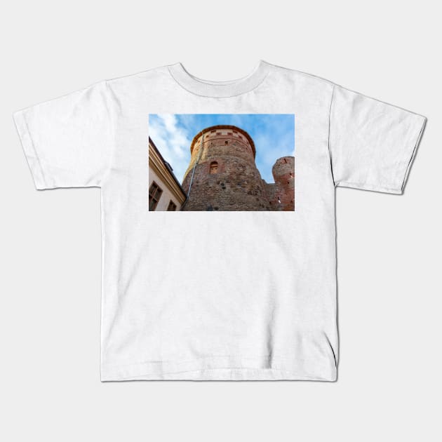 Medieval Bauska Castle courtyard with lookout tower Kids T-Shirt by lena-maximova